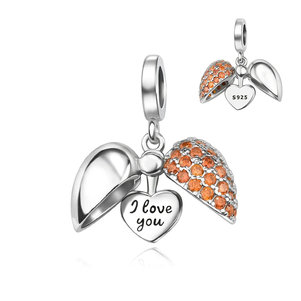 925 Sterling Silver Colorful Heart Charm Pendant for Women DIY Bracelets and Necklaces Fine Jewelry