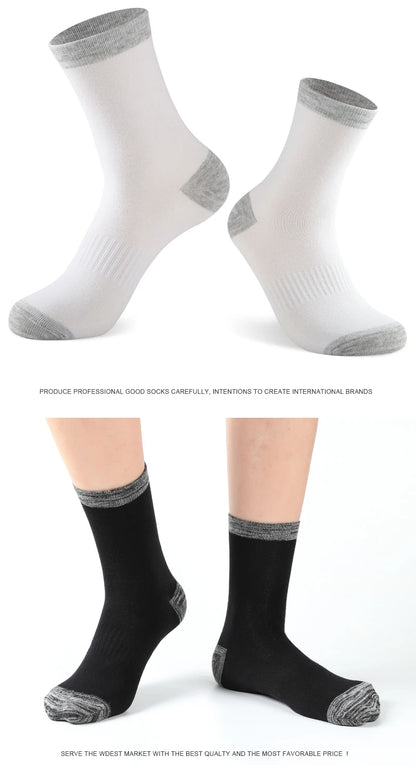 5 Pairs Men’s High Quality Autumn Winter Crew Socks Comfortable Long Black Sports Hiking Running Socks Size 38-44