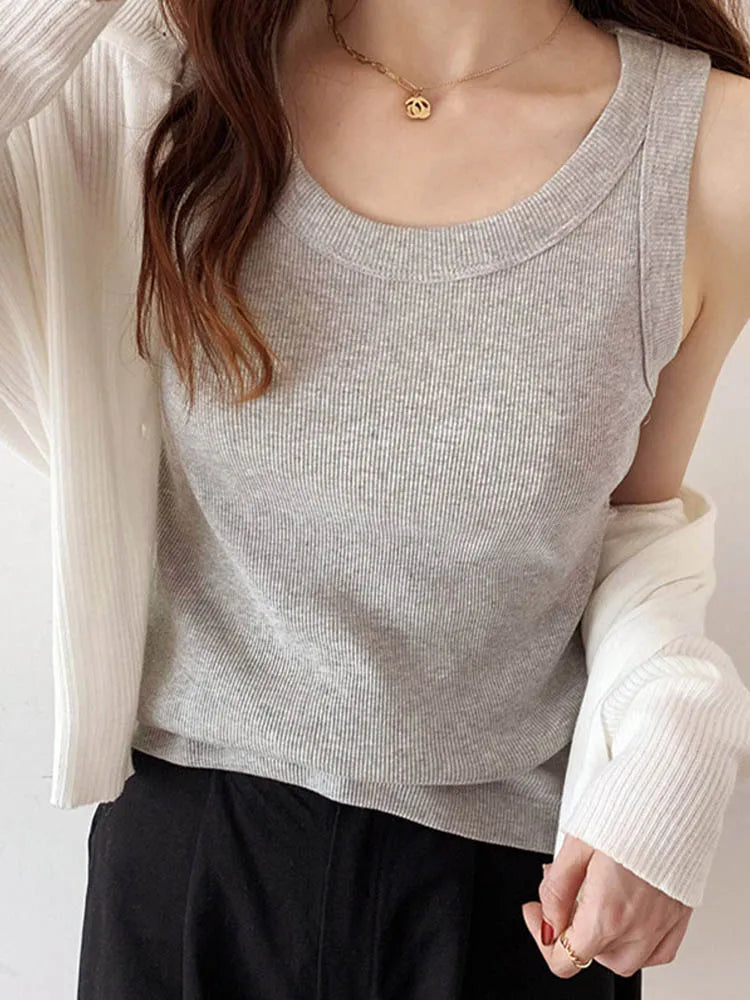 Dozw Women White Summer Knit Tank Top Camisole Essential