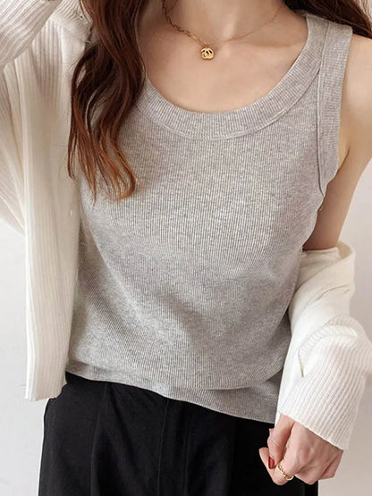 Dozw Women White Summer Knit Tank Top Camisole Essential
