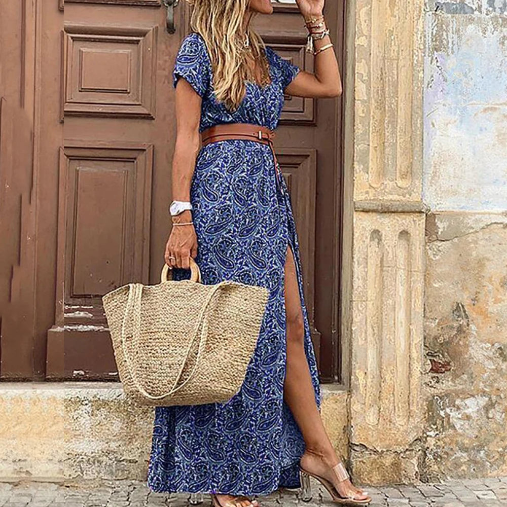 Long Dress for Women 2025 Summer Beach Bohemian Maxi Dress C