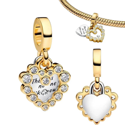 925 Sterling Silver Heart Blooming Rose Full Diamond Zircon Charms Pendant Beads for Bracelets and Necklaces