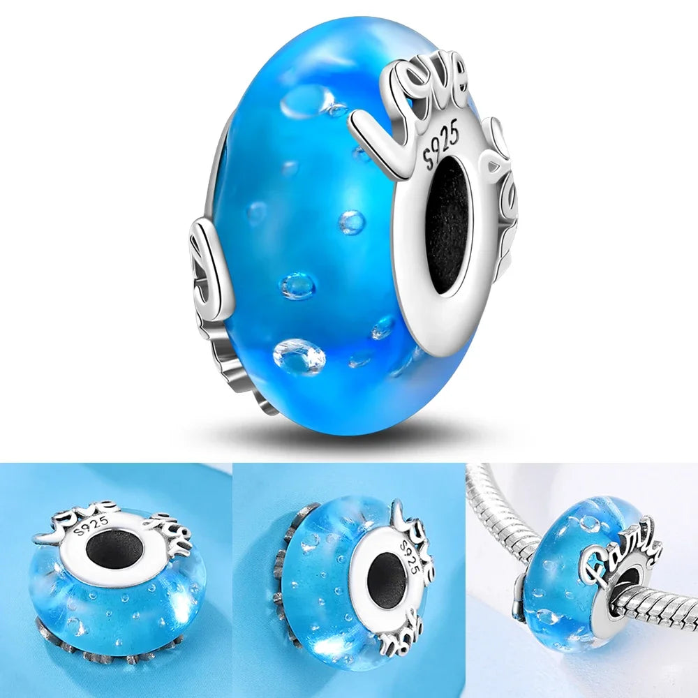 Colorful Flower Murano Glass Charm 925 Sterling Silver Top Rated DIY Jewelry for Bracelets and Necklaces LLZ051