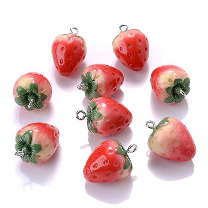 Vibrant 3D Strawberry Resin Charms Set for DIY Earring Fashion Jewelry