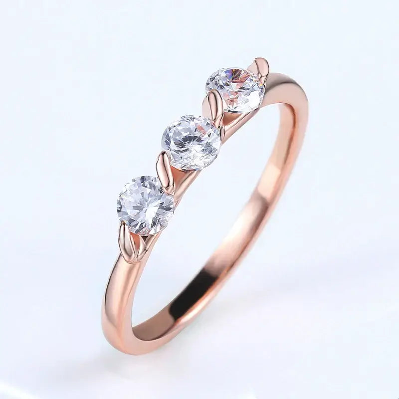 ZHOUYAN Engagement Wedding Ring For Women Rose Gold CZ Crystal Elegant Bridal Jewelry