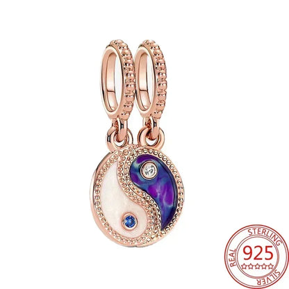 Sterling Silver Purple Murano Pansy Flower Dangle Charm for Women Bracelet and Necklace Jewelry Gift
