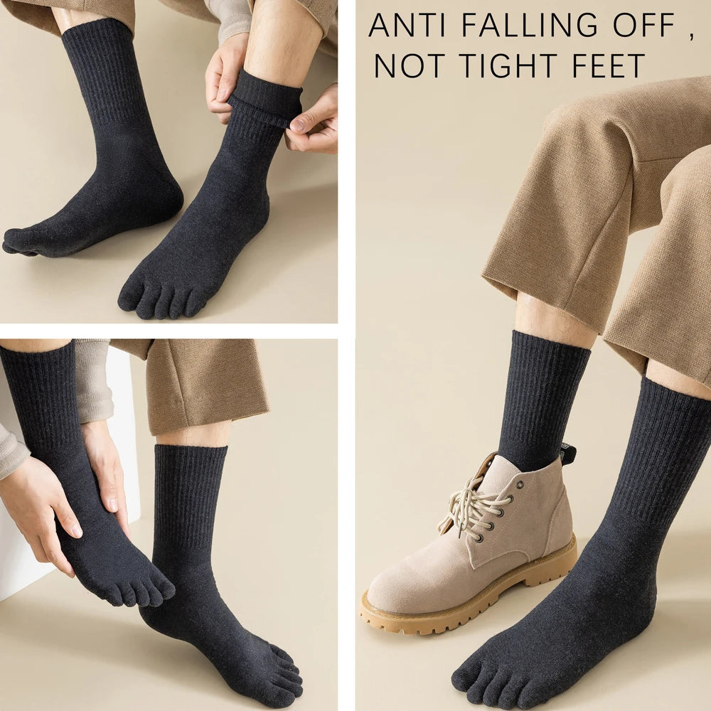 Mens Wool Five Finger Toe Socks Breathable Business