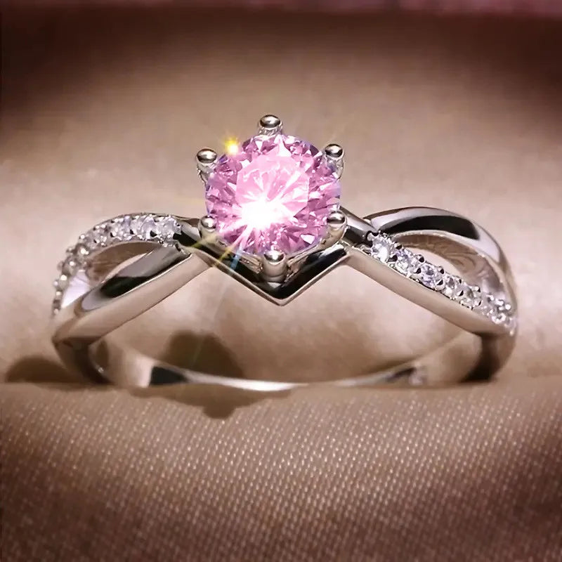 Women's Luxury 925 Sterling Silver Wedding Ring Eight Hearts and Arrows Design Six Claw Setting Zircon 19202