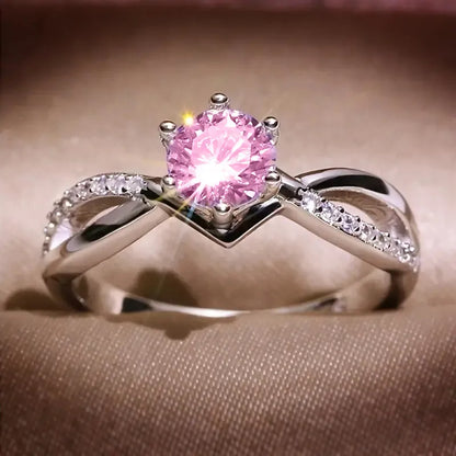 Women's Luxury 925 Sterling Silver Wedding Ring Eight Hearts and Arrows Design Six Claw Setting Zircon 19202