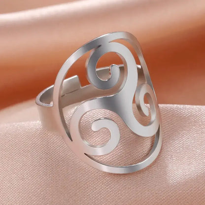 Skyrim Celtic Triple Spiral Triskelion Ring for Couples A steel color resizable