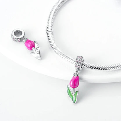925 Silver Flower Charms Sunflower Tulip Pendants for Bracelet Jewelry Making