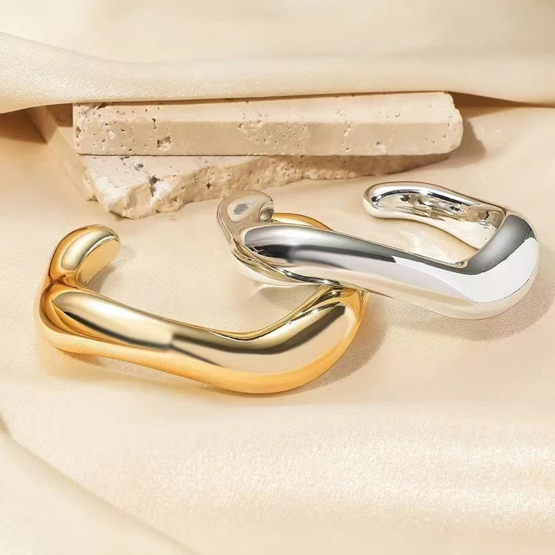 Chic Irregular Cuff Bracelets for Women in Glossy Gold and Silver - Fashion Statement Bangle Jewelry