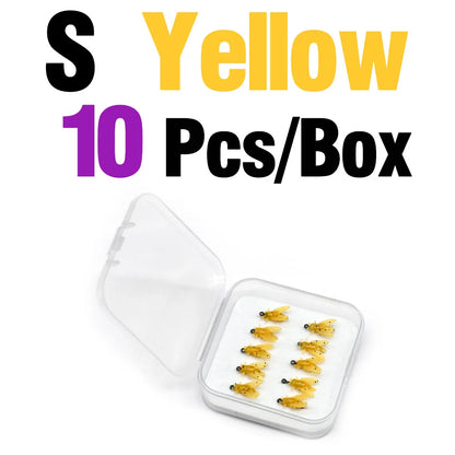 MNFT Mini Bionic Fly Fishing Bait Fly Hook Soft Bait Gear S Yellow 10Pcs