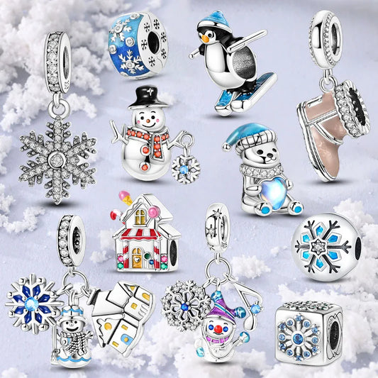 Sterling Silver Snowman Charm Beads for Bracelets Jewelry Gift
