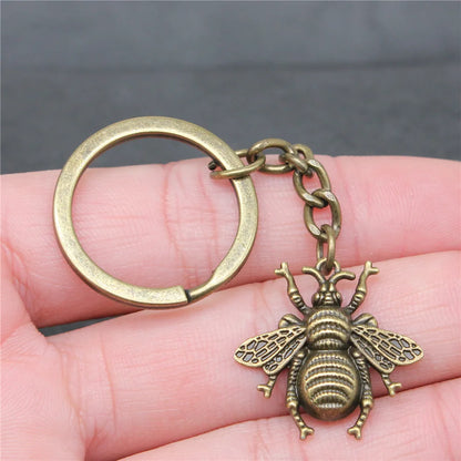 Vintage Bee Pendant Keychain for Men in Antique Bronze and Silver