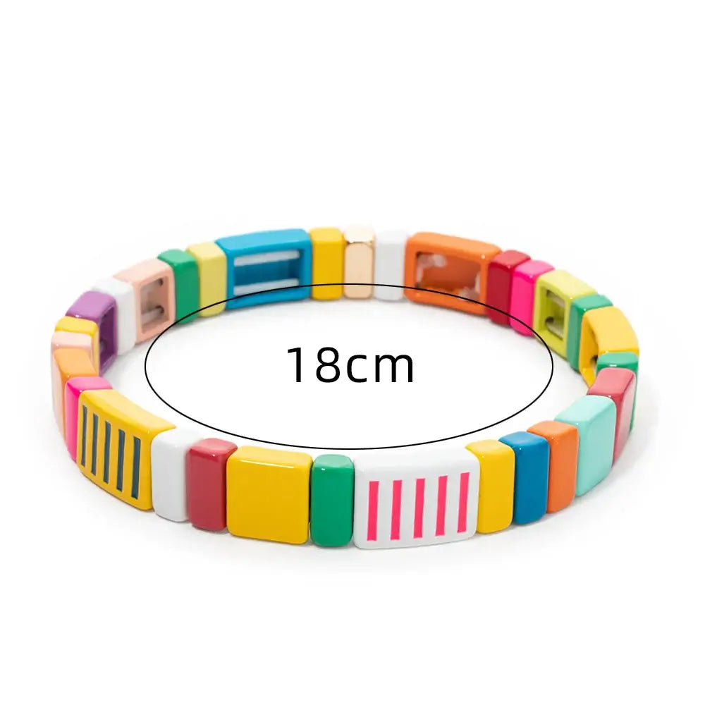 2024 Green Enamel Bracelets for Women - Elegant Beaded Elastic Bangles Accessories
