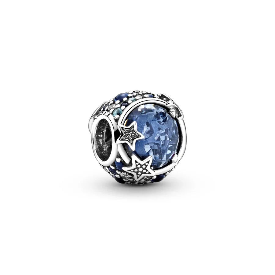 Sterling Silver Pave Star Crescent Moon Bead Bracelet