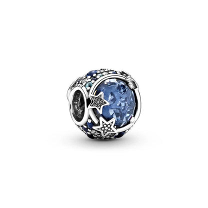 Sterling Silver Pave Star Crescent Moon Bead Bracelet
