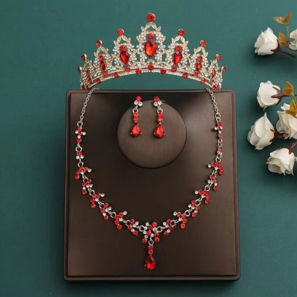 Elegant Crystal Bridal Tiara Set with Earrings and Necklace for Princess Brides