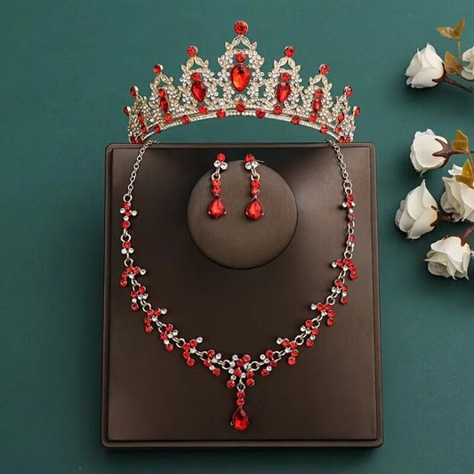 Elegant Crystal Bridal Tiara Set with Earrings and Necklace for Princess Brides