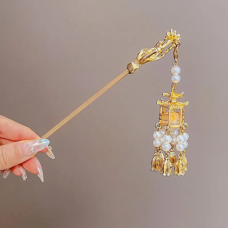 Chinese Style Tassel Hair Clip for Women with Handmade Floral Design