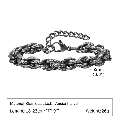 Mprainbow Vintage Punk Rock Chain Bracelet for Men Boys, 8mm Stainless Steel Link Wristband Gift