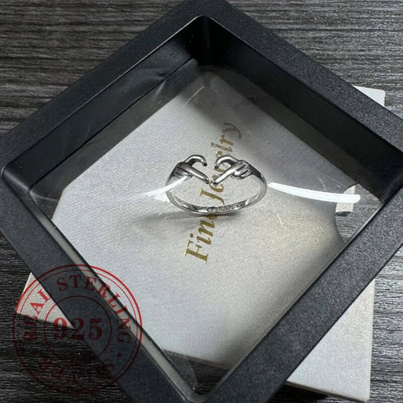 Huitan 925 Sterling Silver Heart Gesture Ring I Love You Forever Adjustable Jewelry RSF107-BOX resizable