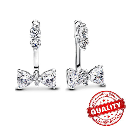 925 Sterling Silver Pink Bow Zircon Jewelry Set Necklace Earrings Bracelet DIY Gift for Women
