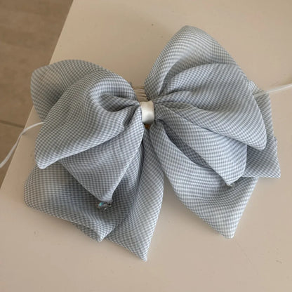 Girls Big Bow Hair Clips Barrettes Pearls Knotted Plaid