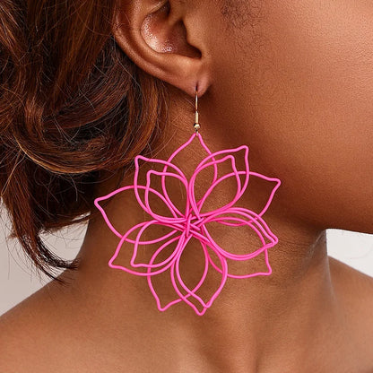 XIALUOKE Exquisite Metal Flower Dangle Earrings For Women Elegant Party Jewelry Gift