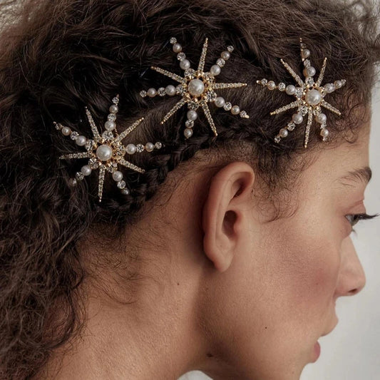 Geometric Stars & Moon Rhinestone Hair Clip Set - Top-Rated Bridal Hair Accessories
