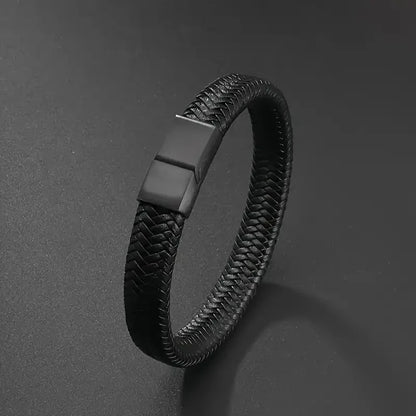 Retro Men's Leather Bangle Bracelet - Stylish Woven Design for Outdoor Adventures