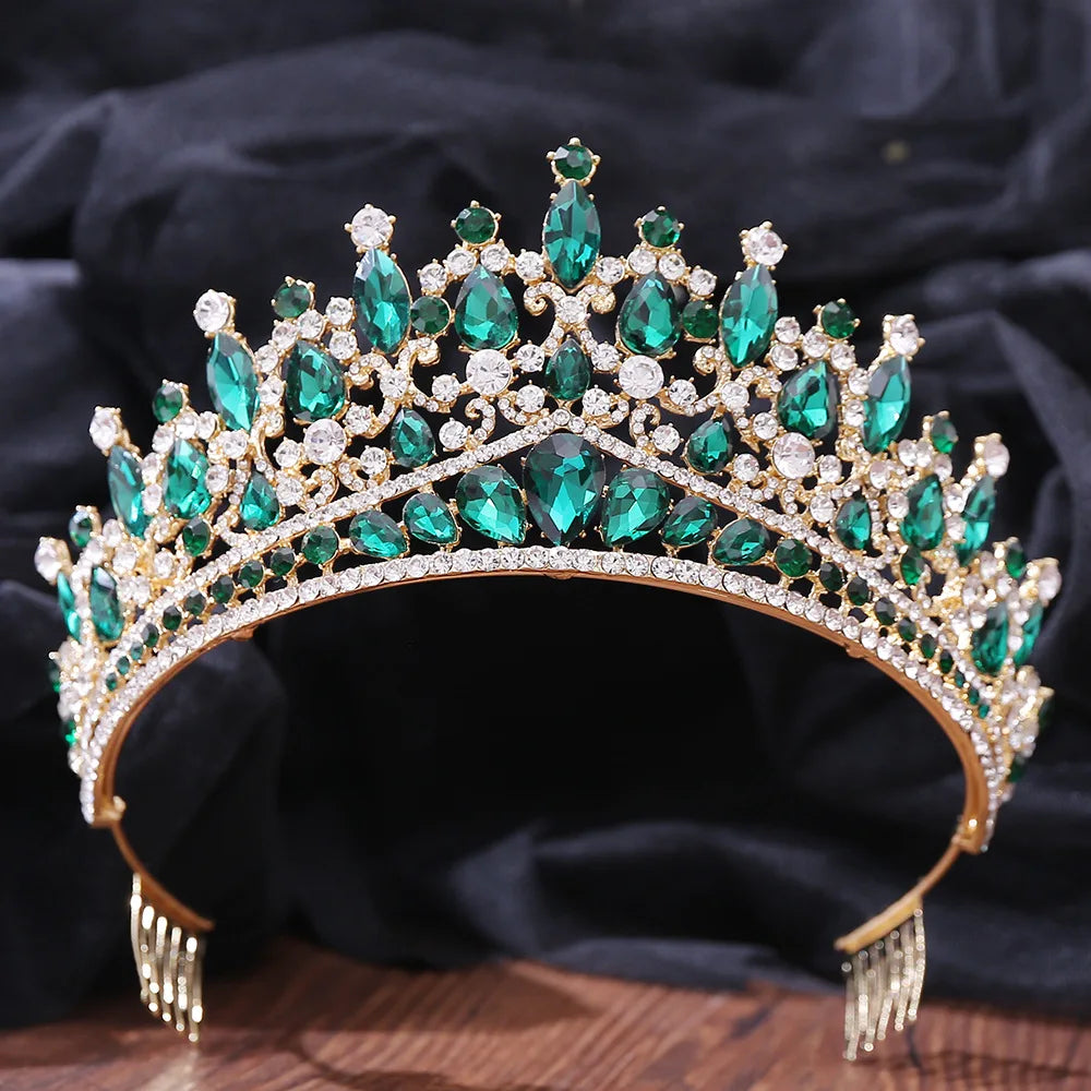 Baroque Luxe Green Crystal Bridal Tiara - Top-Rated Flower Headpiece for Weddings Style H Gold Green