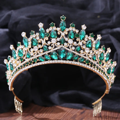 Baroque Luxe Green Crystal Bridal Tiara - Top-Rated Flower Headpiece for Weddings Style H Gold Green
