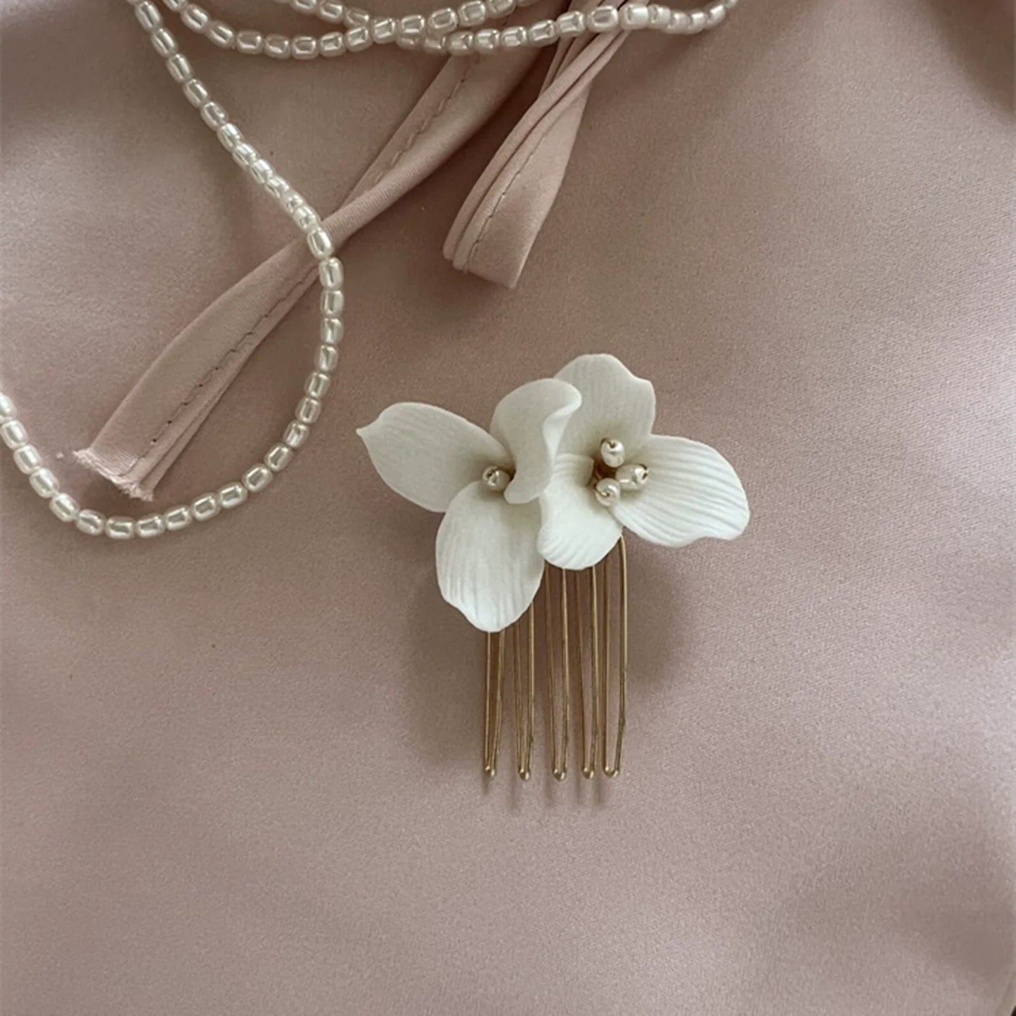 White Floral Ceramic Hairpins for Elegant Bridal Hairstyles