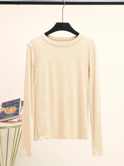 Modal Cotton Long Sleeve O Neck Womens Autumn Basic Tee