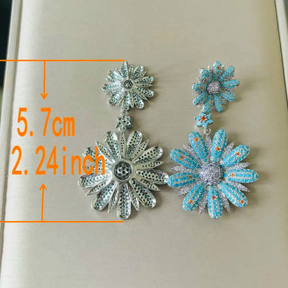 Bilincolor Luxury Blue Flower Drop Earrings for Women - Elegant Wedding Jewelry Gift