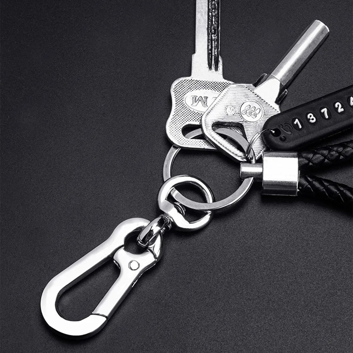 Trendy Men's Woven Leather Keychain with Anti-Lost Pendant