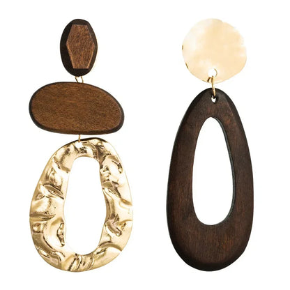 Vintage Alloy Wood Long Drop Earrings for Women - Elegant Banquet Style