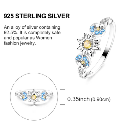 Blue Zircon Evil Eye Palm Star Moon Ring in 925 Sterling Silver for Women Wedding Jewelry Gifts LKTR171