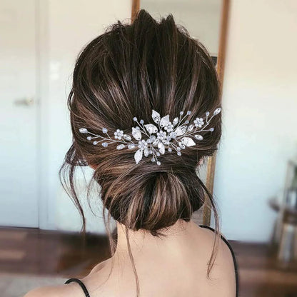 Crystal Pearl Leaf Hair Comb Clip - Handmade Wedding Tiara for Brides