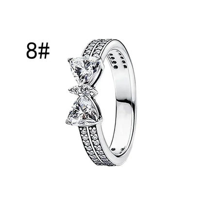 925 Sterling Silver Pink Bow Zircon Jewelry Set Necklace Earrings Bracelet DIY Gift for Women