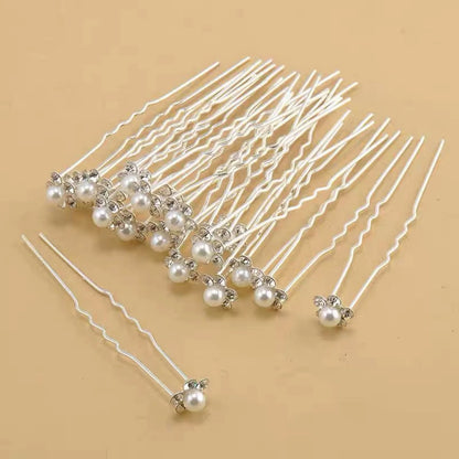 Elegant Bridal U-Shaped Hairpins Set - Pearl and Rhinestone Wedding Updo Accessories