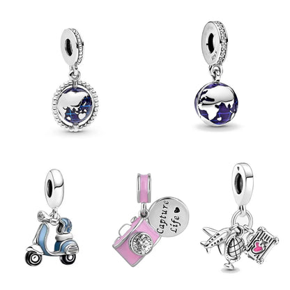 925 Silver Travel Globe Airplane Charm For Bracelet
