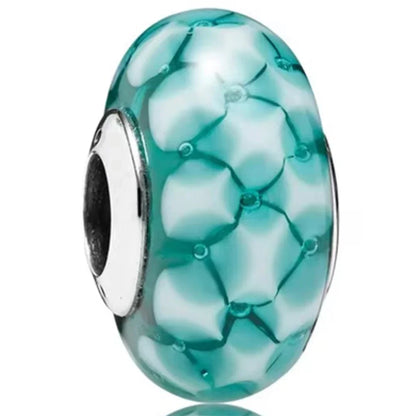 925 Sterling Silver Cosmic Rainbow Murano Glass Beads with Flower and Leaf Charms for DIY Women Jewelry