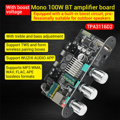 ZK-1001U 100W Bluetooth 5.3 Amplifier Board Module with AUX USB Flash Drive Support and DC 9-24V Compatibility