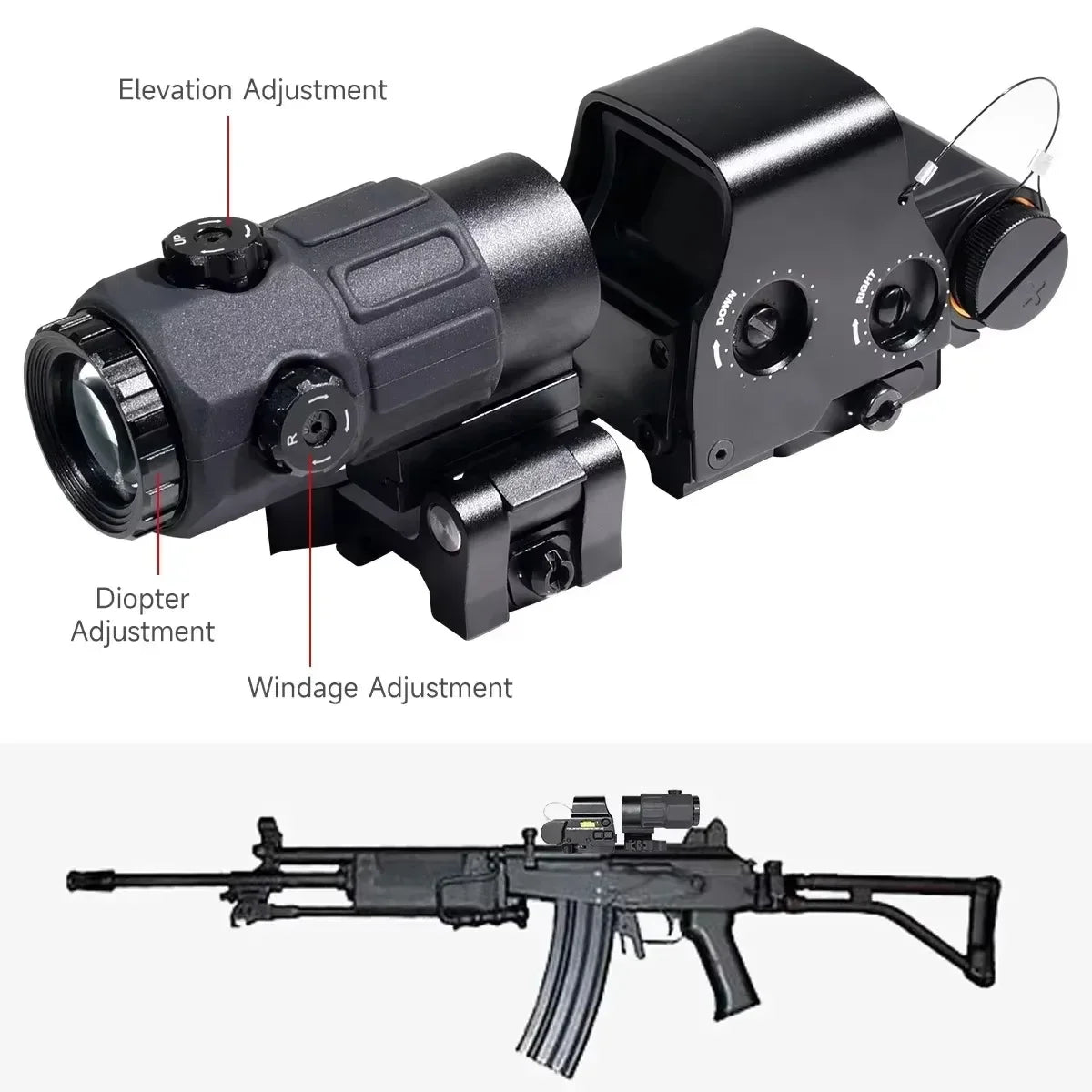 E*T*CH 558 Holographic Red Green Dot Sight Collimator Tactical 3X 5X Magnifier Combo for Hunting and Airsoft Riflescope