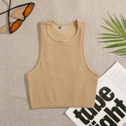 Women’s Seamless Rib-Knit Crop Top Elastic Sleeveless Casual Streetwear Tank