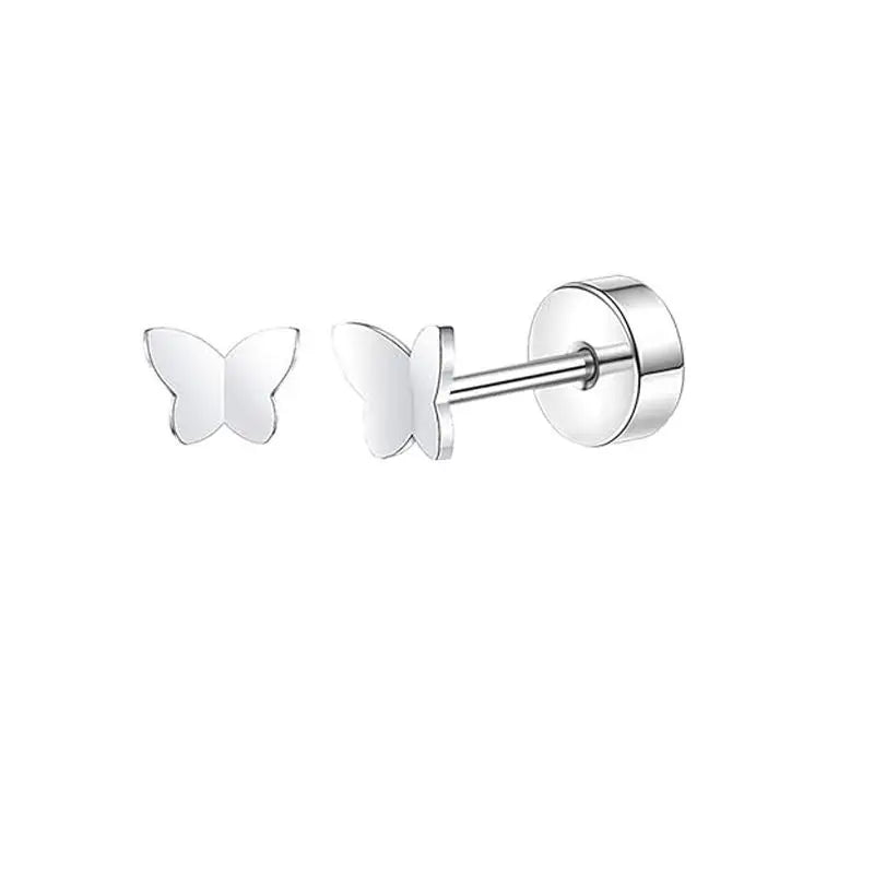 2PCS Set Stainless Steel Heart Moon Stud Earrings for Women Trendy Ear Tragus Cartilage Body Piercing
