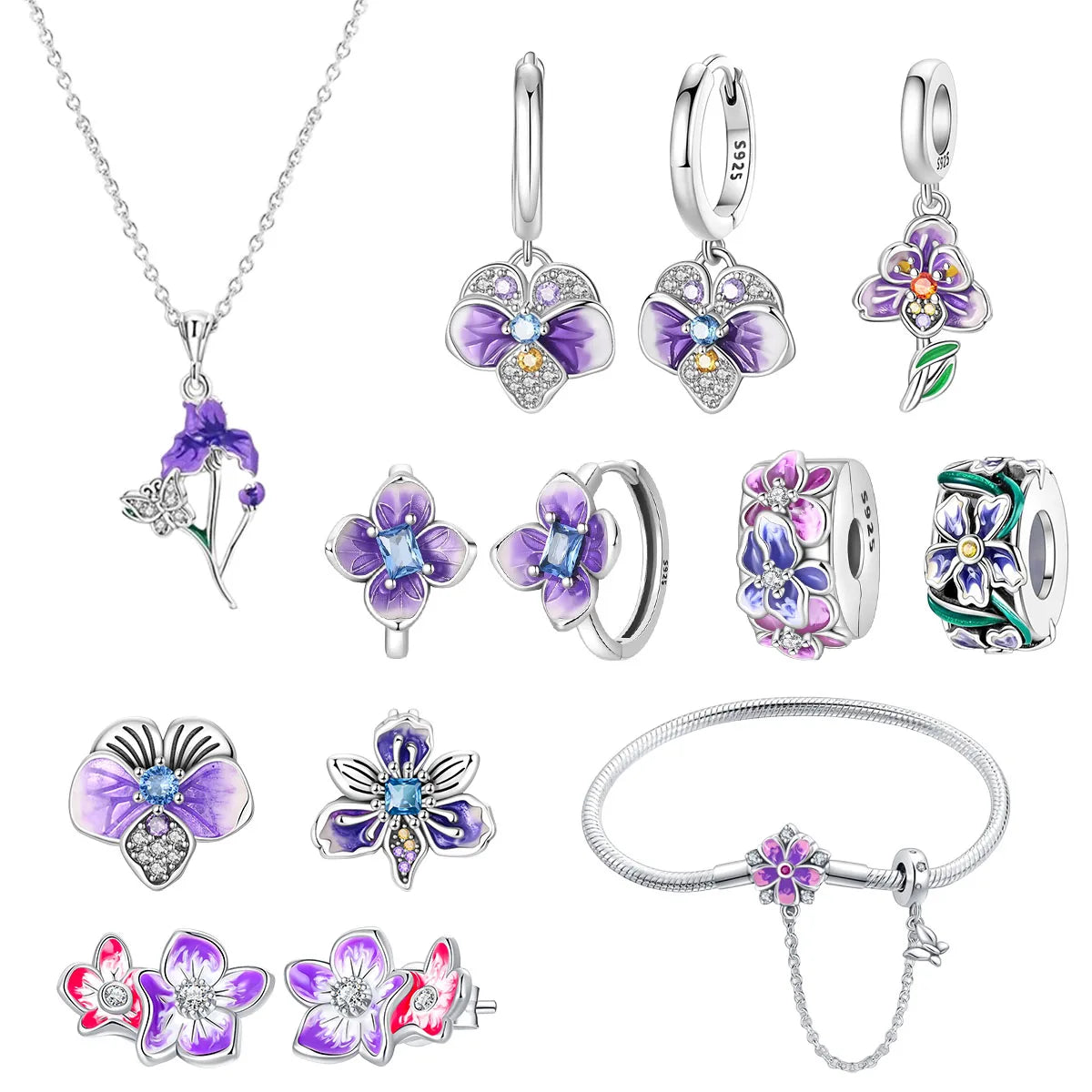 925 Sterling Silver Purple Heartsease Hydrangea Charms for DIY Jewelry Necklace and Bracelet Gifts
